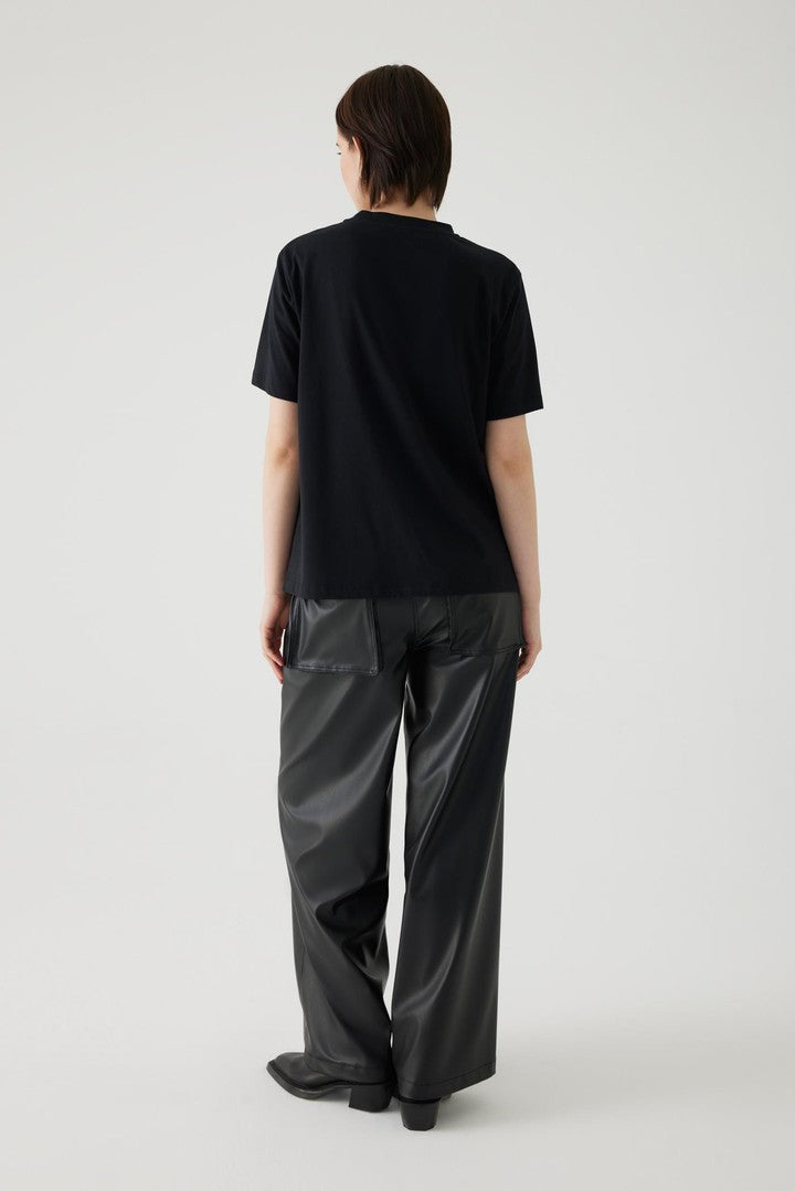 Black Regular Fit Stretch T-Shirt with Crew Neck and Beaded Embellishments