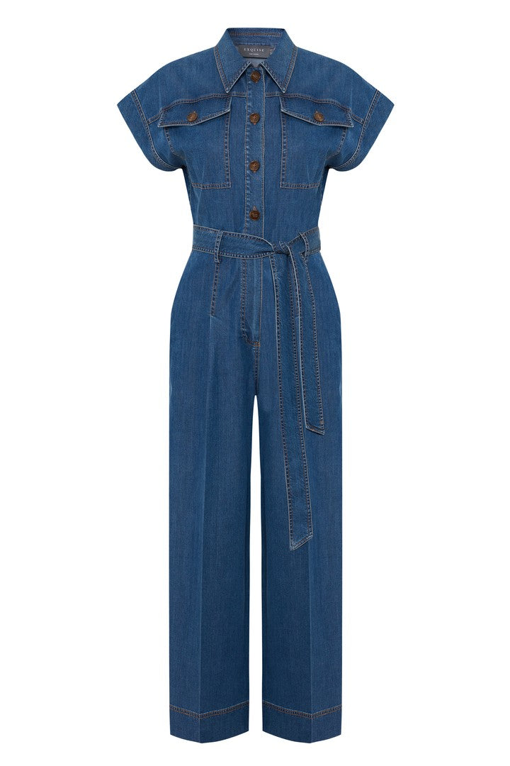 Indigo Lyocell Wide-Leg Jumpsuit