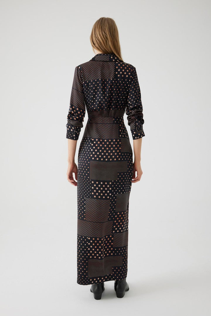 Polka Dot Maxi Shirt Dress with Long Sleeves