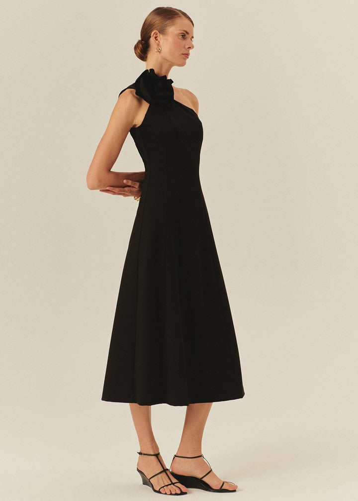 One-Shoulder Rose Appliqué  Dress