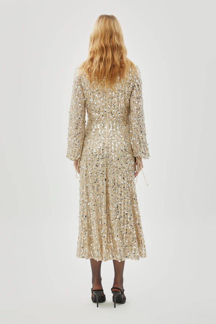 Gold Regular Fit Midi Dress with Sequins