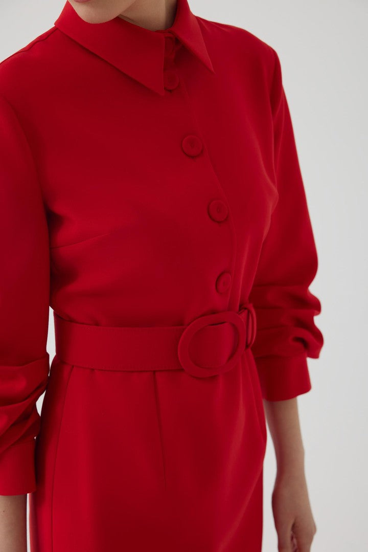 Slim Fit Midi Dress with Belt
