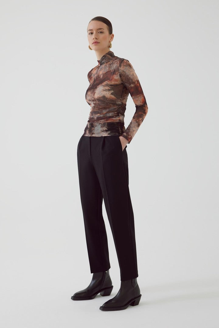 Multicolor Stretch Tulle Knit Blouse with Patterned Design