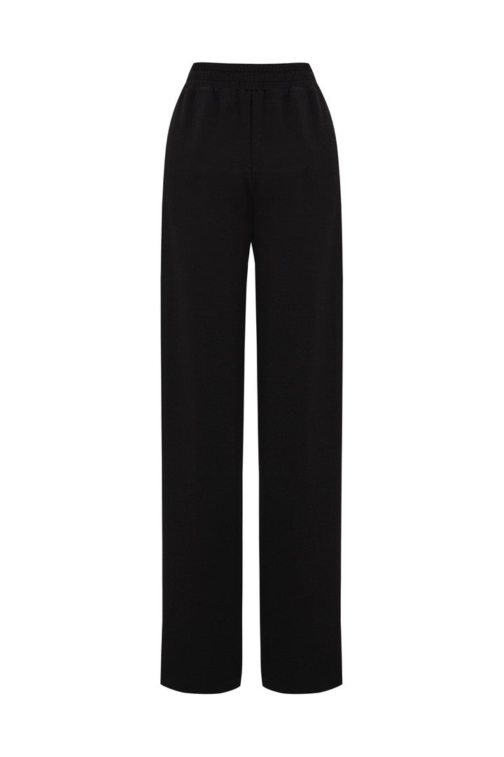 Black Regular Fit Wide Leg Pants with Elastic Waist