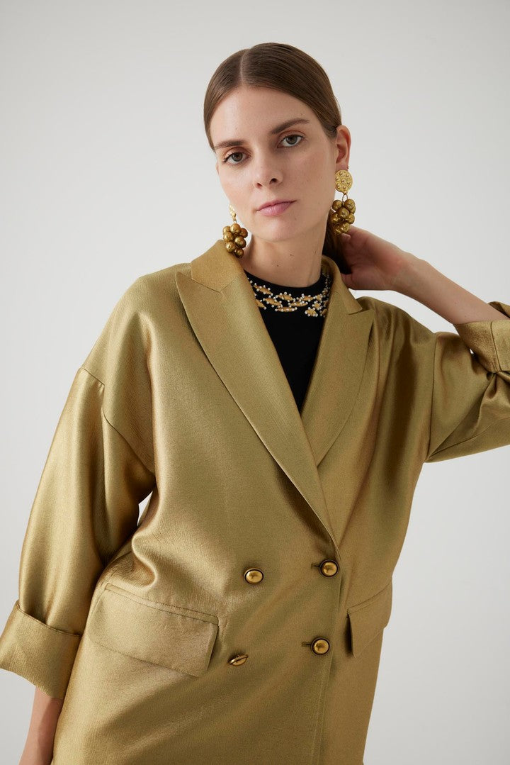 Gold Oversize Blazer with Wrap Front