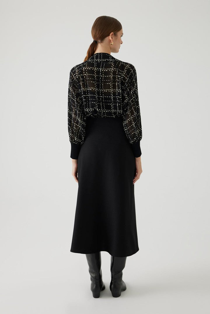 Black Regular Fit Chiffon Blouse with Plaid Lining