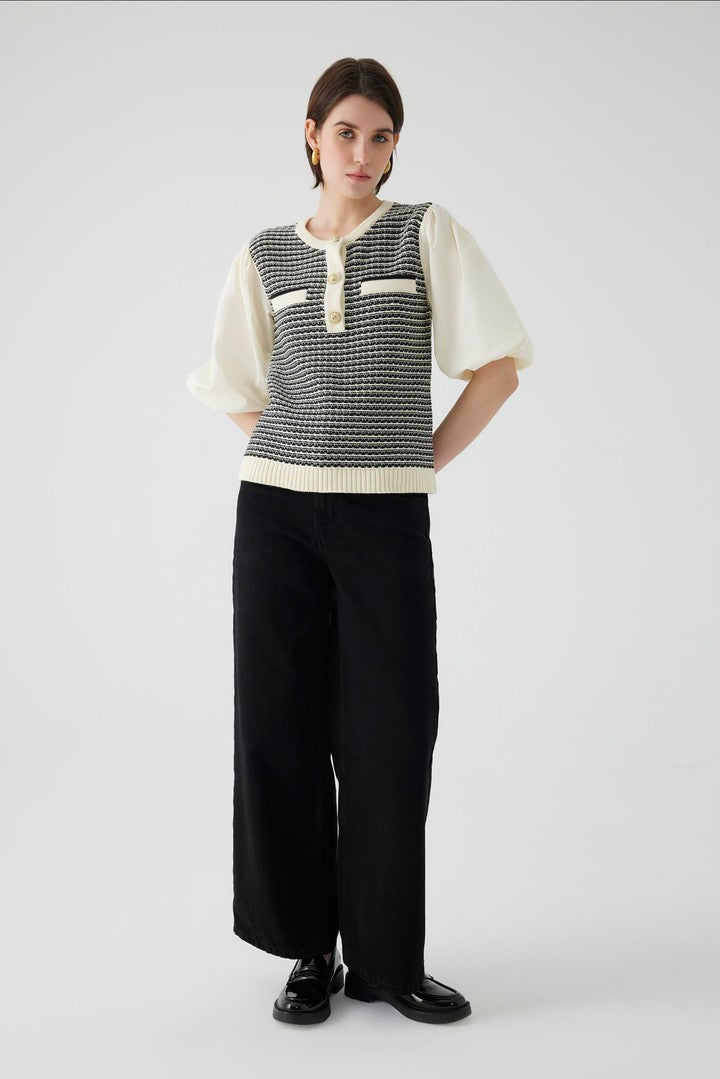Black Cotton Regular Fit Wide Leg Denim Pants with Belt and Button Details