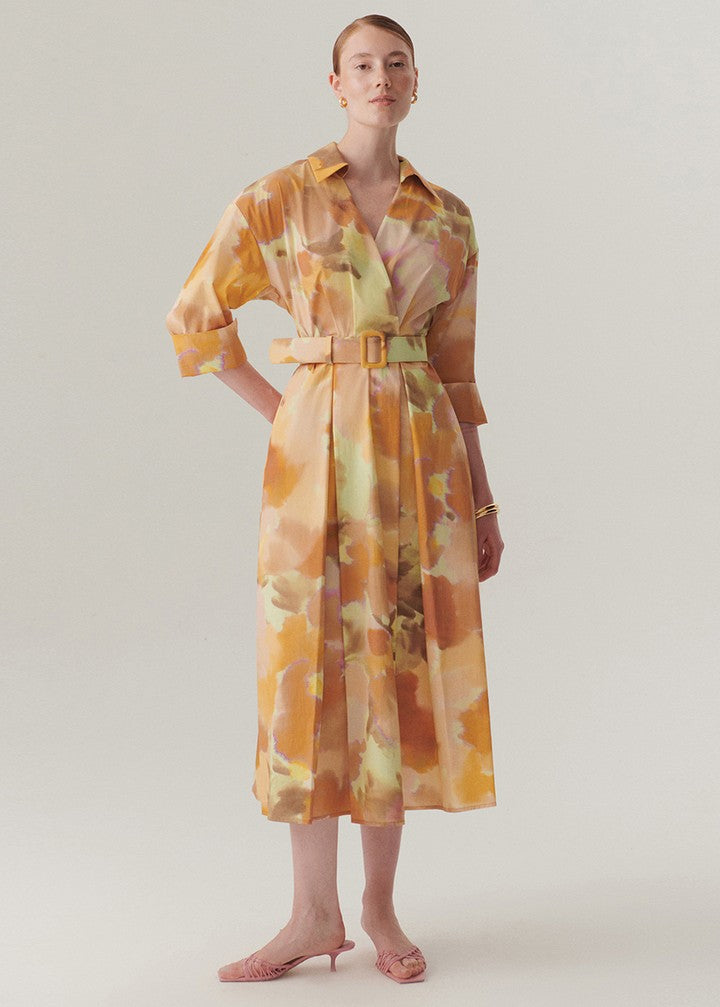 Watercolor  Belted Cotton Dress
