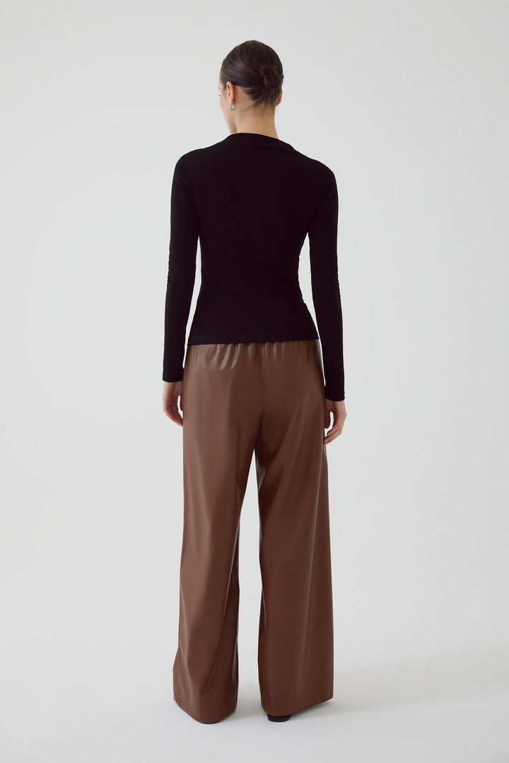 Black Fitted Tulle Blouse with Ruched Front Detail