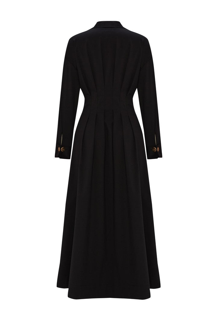Cotton Midi Shirt Dress with Fitted Waist and Button Details
