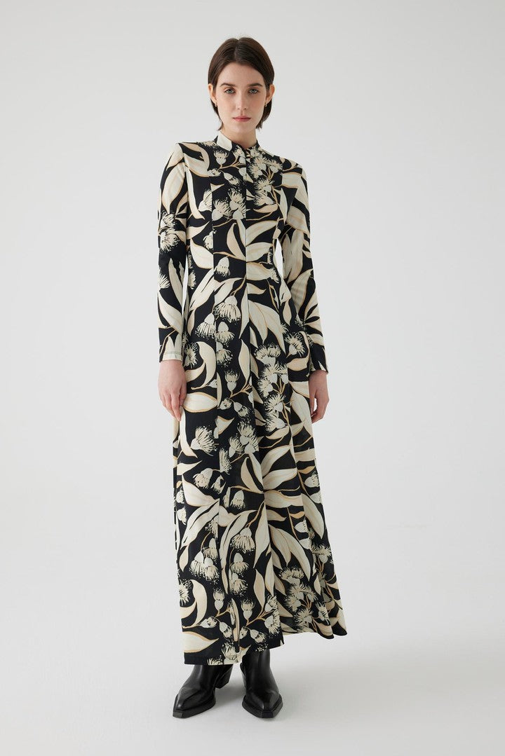 Floral Print Regular Fit Maxi Dress with High Neck