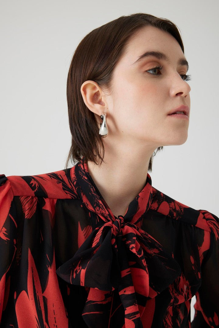Patterned Sheer Chiffon Shirt with Tie Detail and No Lining