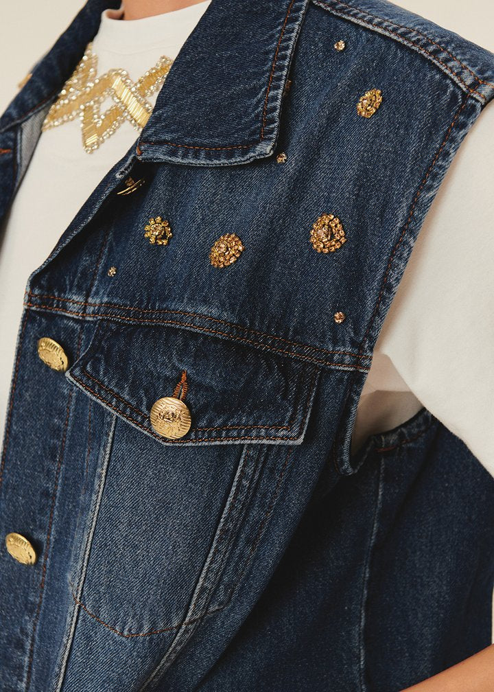 Studded Indigo Denim Vest