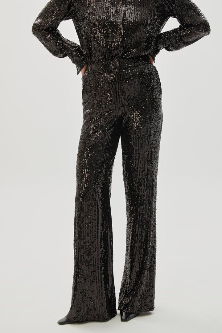 Black Wide Leg Pants with Lining and Sequin Embellishments