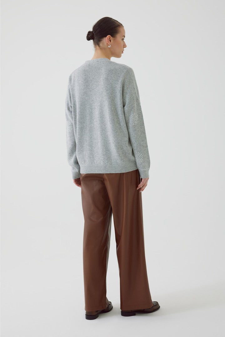 Regular Fit Grey Cardigan with Metallic Sequin Print and Cashmere Blend