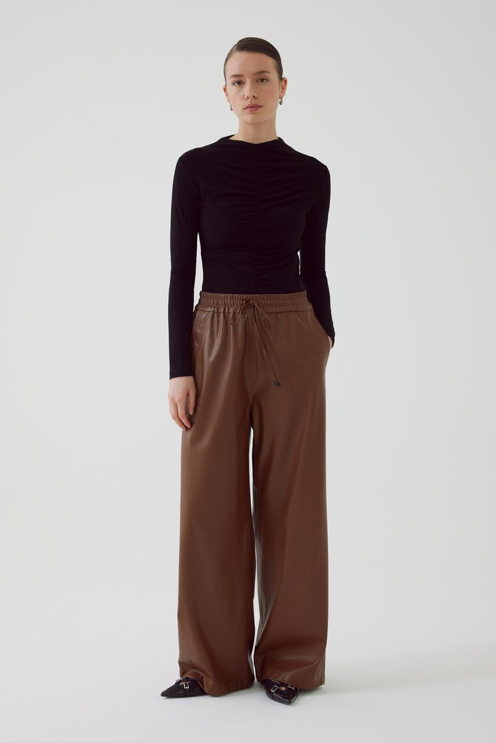 Black Fitted Tulle Blouse with Ruched Front Detail