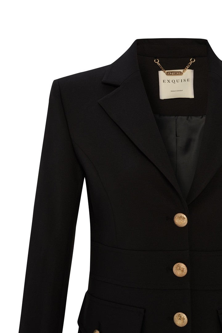 Slim Fit Jacket with Pockets and Fitted Waist