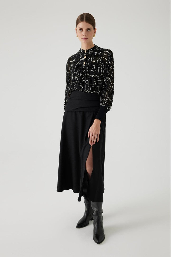 Black Regular Fit Chiffon Blouse with Plaid Lining