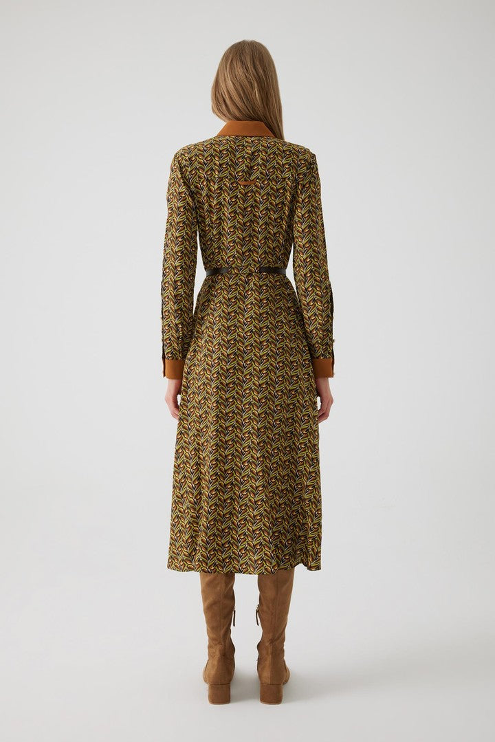 Regular Fit Patterned Midi Dress with Long Sleeves