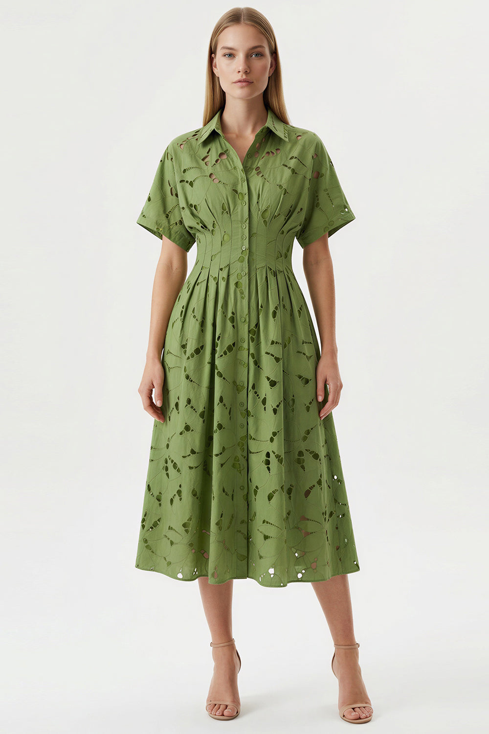 Short Sleeve Midi Shirt Dress - WHITE