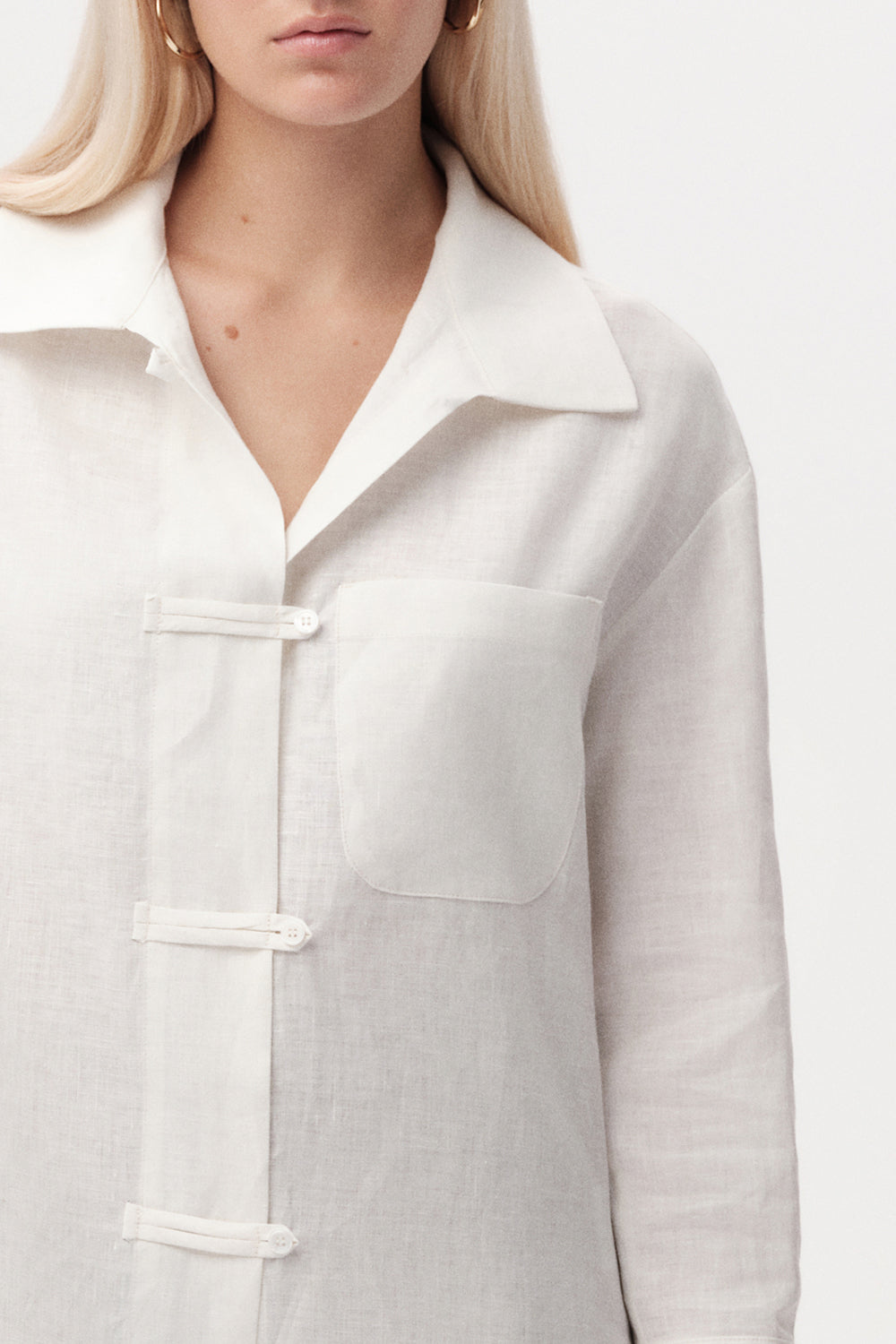 Cherine Linen Shirt with Pockets - WHITE