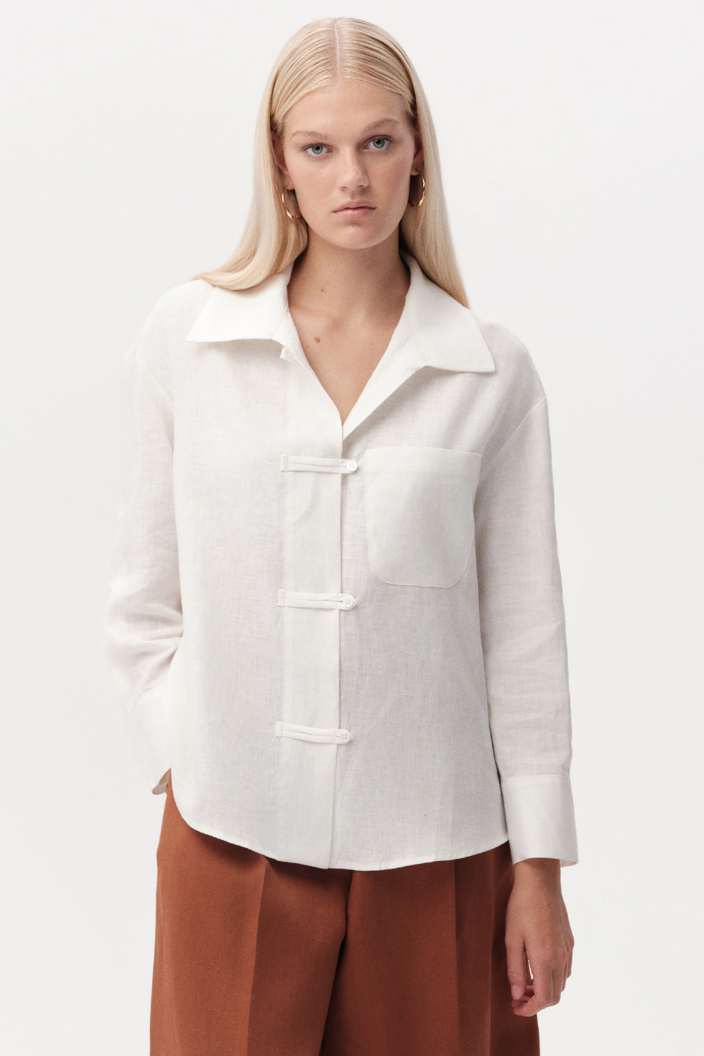 Cherine Linen Shirt with Pockets - WHITE
