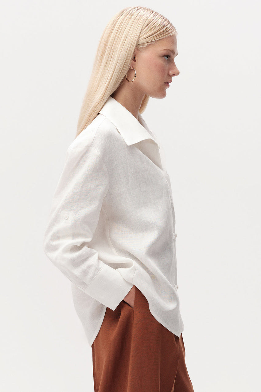 Cherine Linen Shirt with Pockets - WHITE