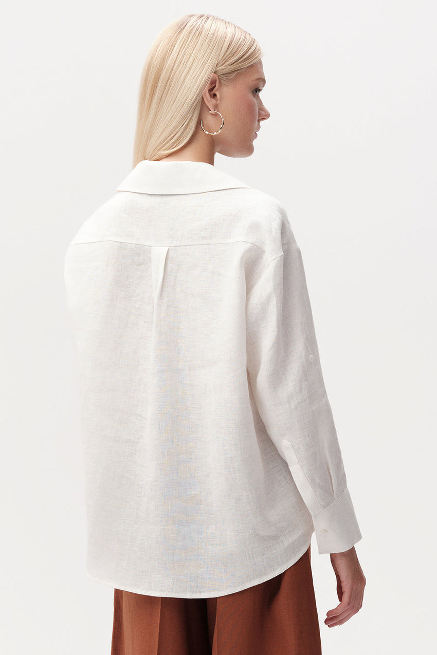 Cherine Linen Shirt with Pockets - WHITE