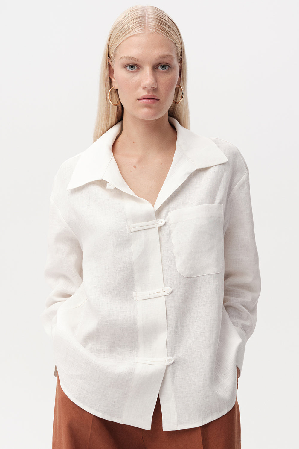 Cherine Linen Shirt with Pockets - WHITE