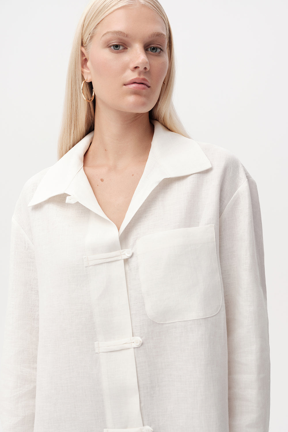 Cherine Linen Shirt with Pockets - WHITE