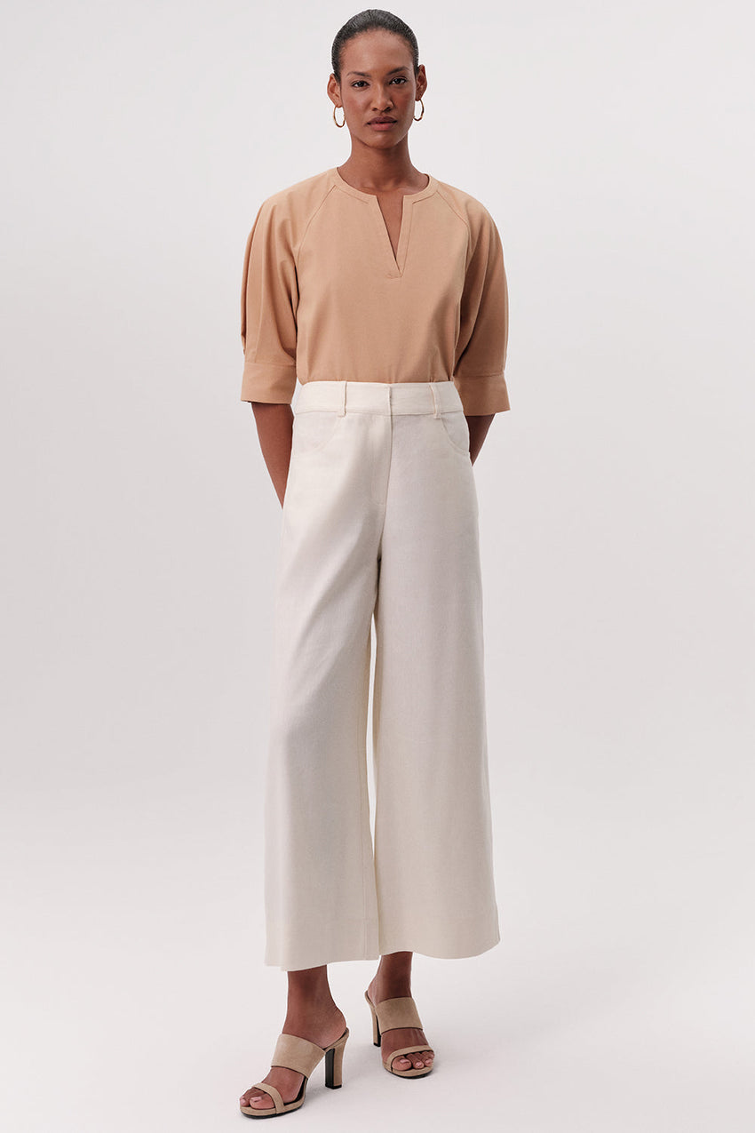 High Waisted Wide Leg Pants - Cream