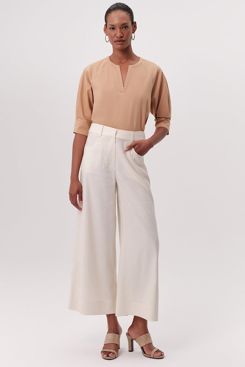 High Waisted Wide Leg Pants - Cream