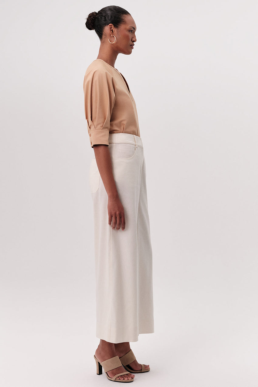 High Waisted Wide Leg Pants - Cream