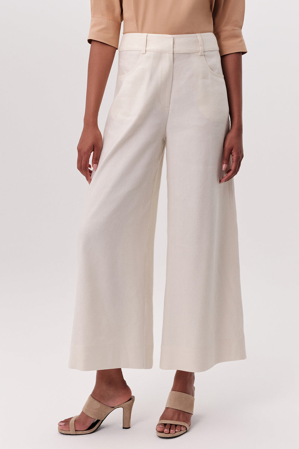 High Waisted Wide Leg Pants - Cream