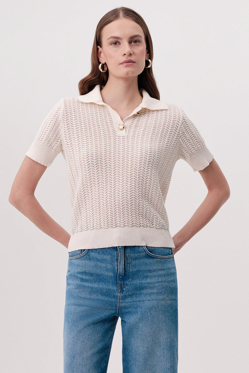 Rachelle Short Sleeve Knit Blouse - CREAM