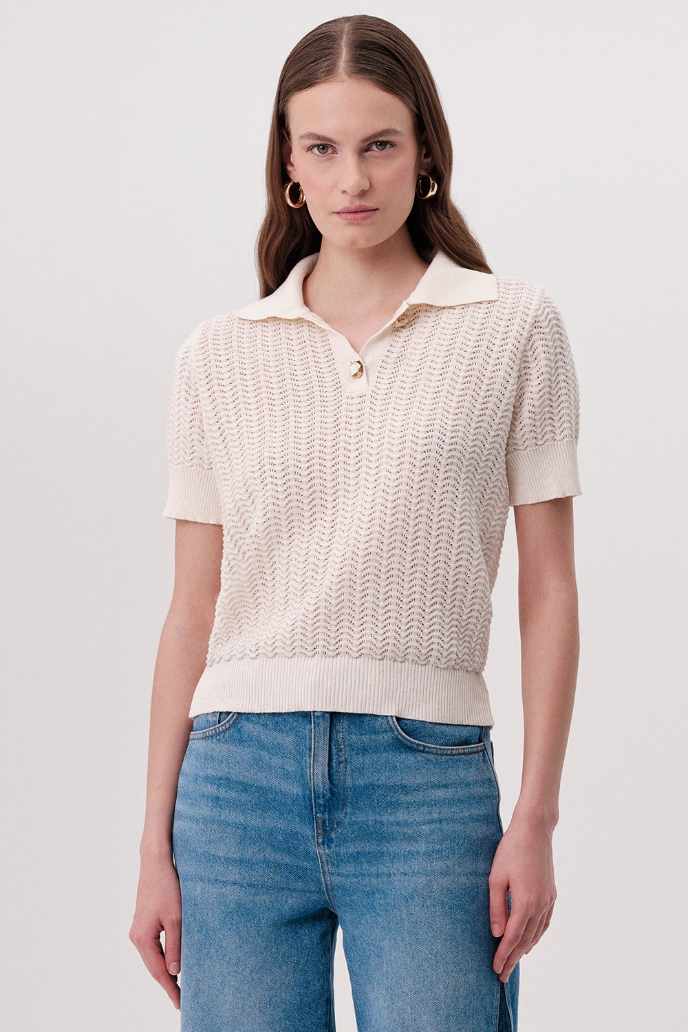 Rachelle Short Sleeve Knit Blouse - CREAM