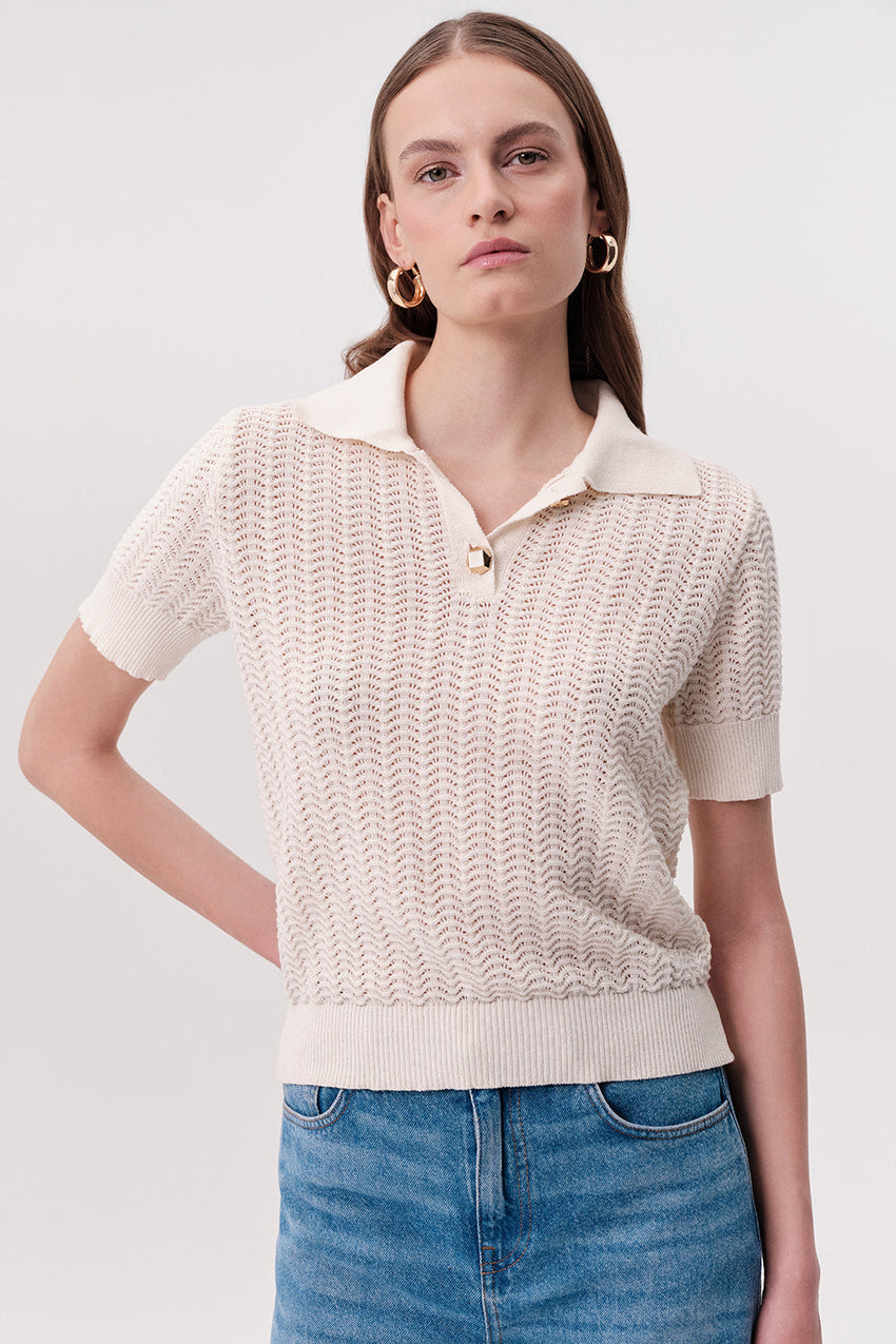 Rachelle Short Sleeve Knit Blouse - CREAM