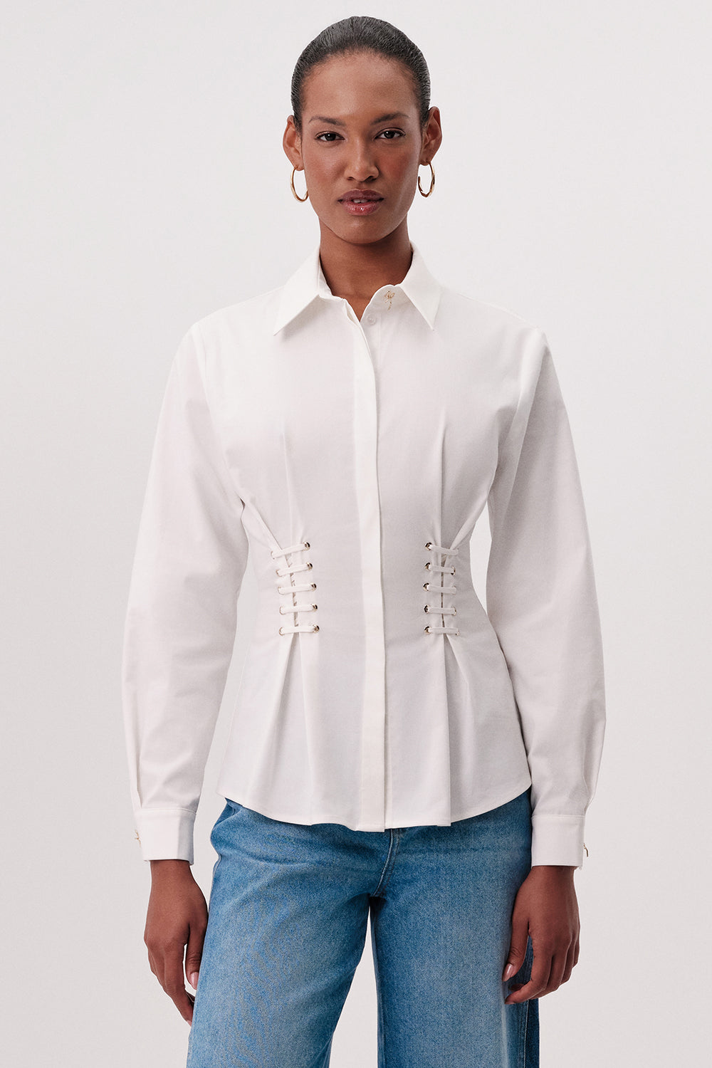 Shirt with Shirt Collar - WHITE