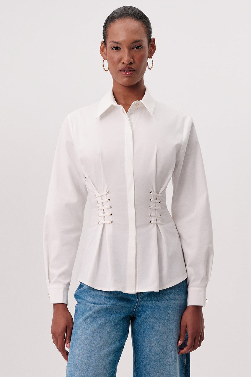 Shirt with Shirt Collar - WHITE