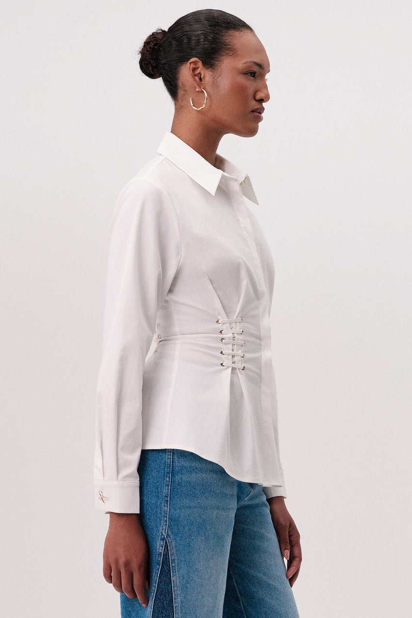 Shirt with Shirt Collar - WHITE