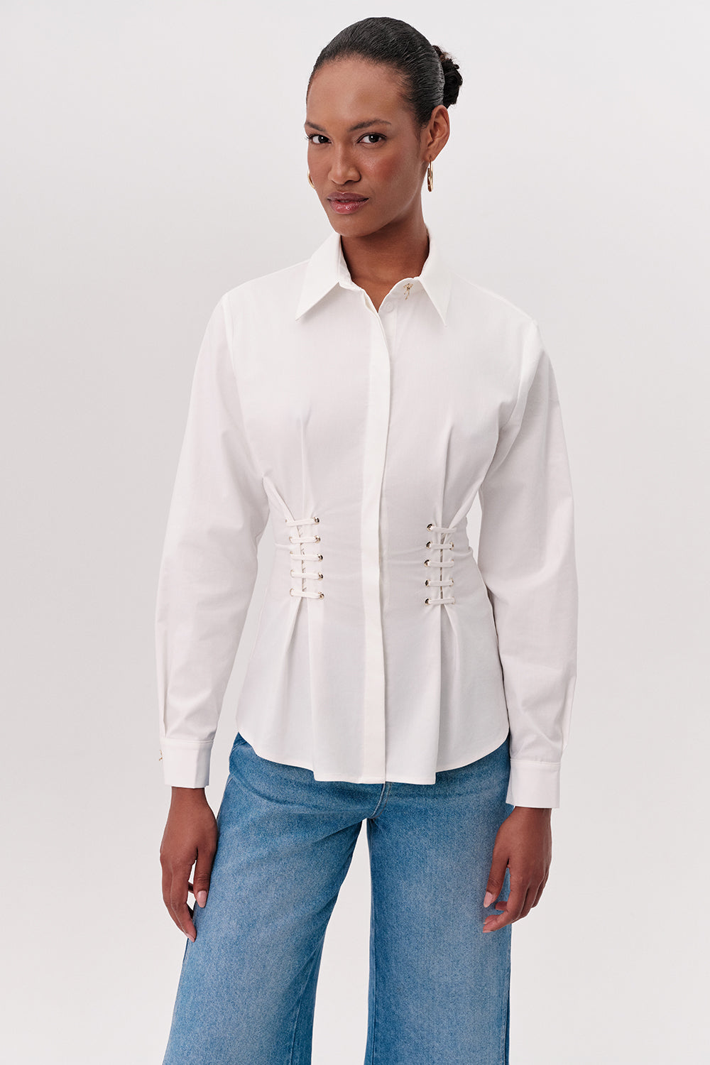 Shirt with Shirt Collar - WHITE