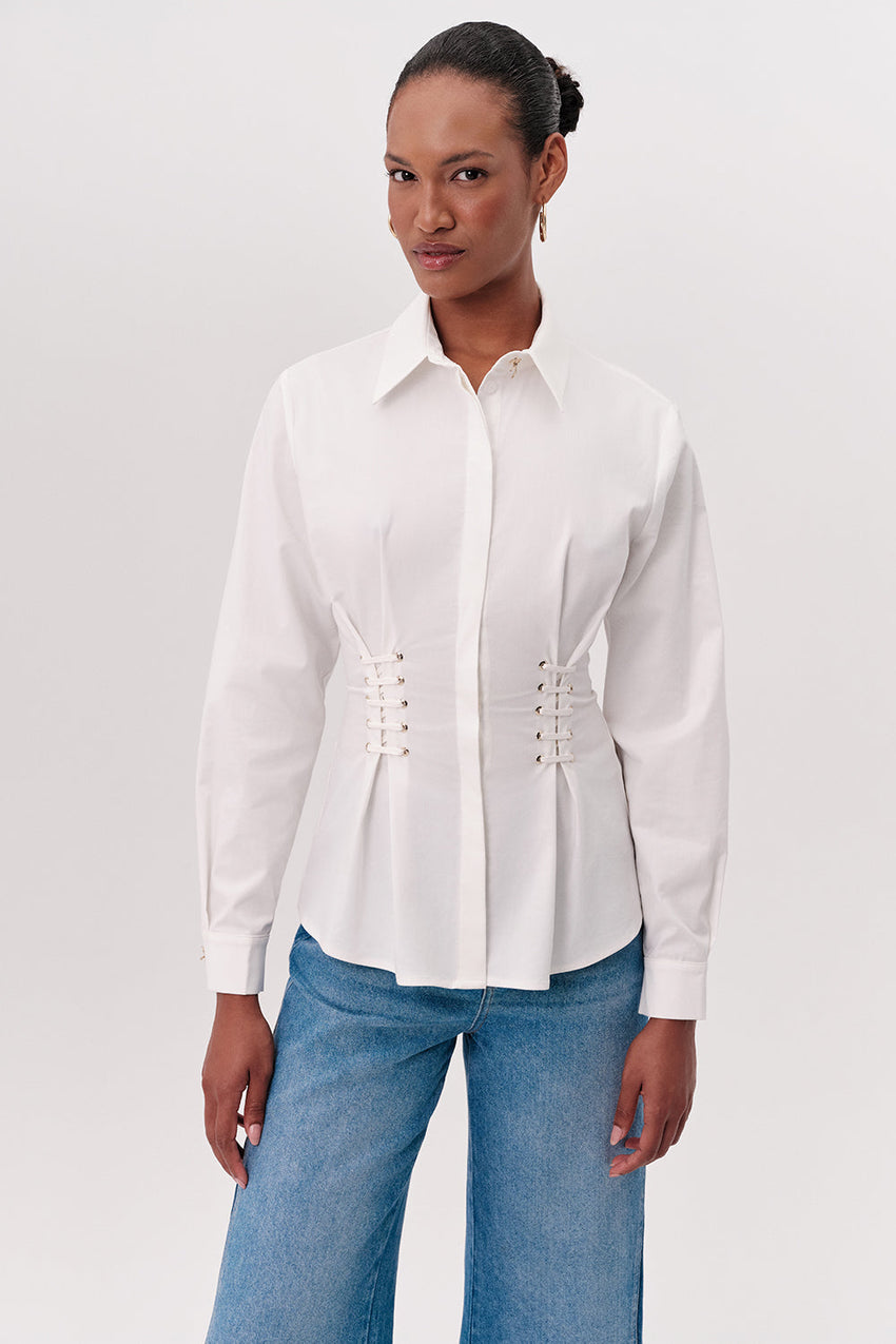 Shirt with Shirt Collar - WHITE