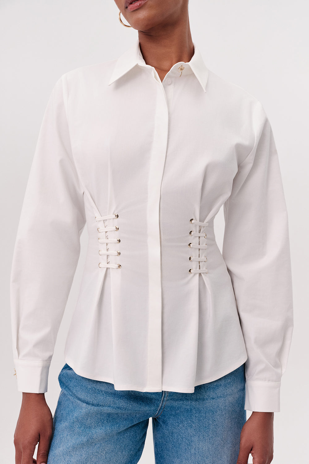 Shirt with Shirt Collar - WHITE