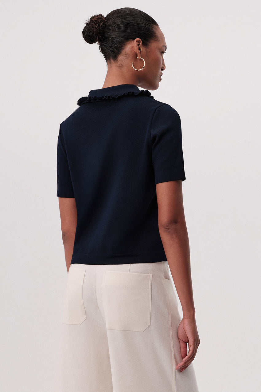 Parker Ruffled Knit Blouse - NAVY BLUE