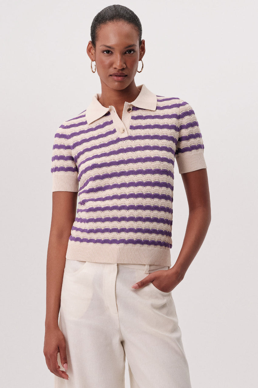 Priscila Polo Knit Blouse - BEIGE
