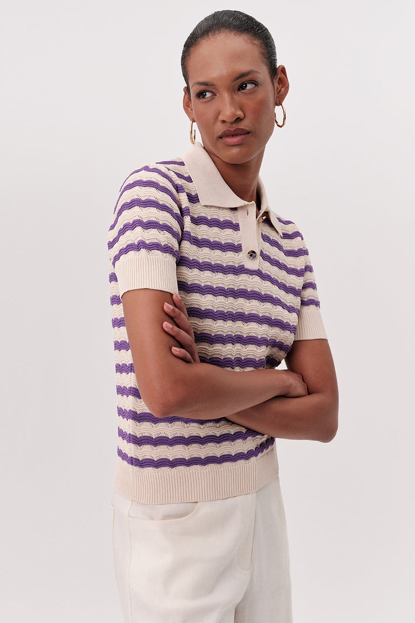 Priscila Polo Knit Blouse - BEIGE