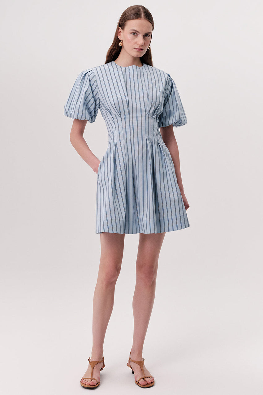 Mini Dress with Puff Sleeves - MULTI COLOR
