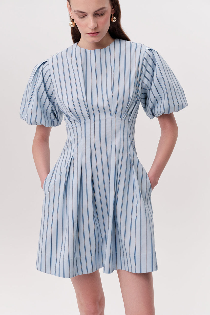 Mini Dress with Puff Sleeves - MULTI COLOR