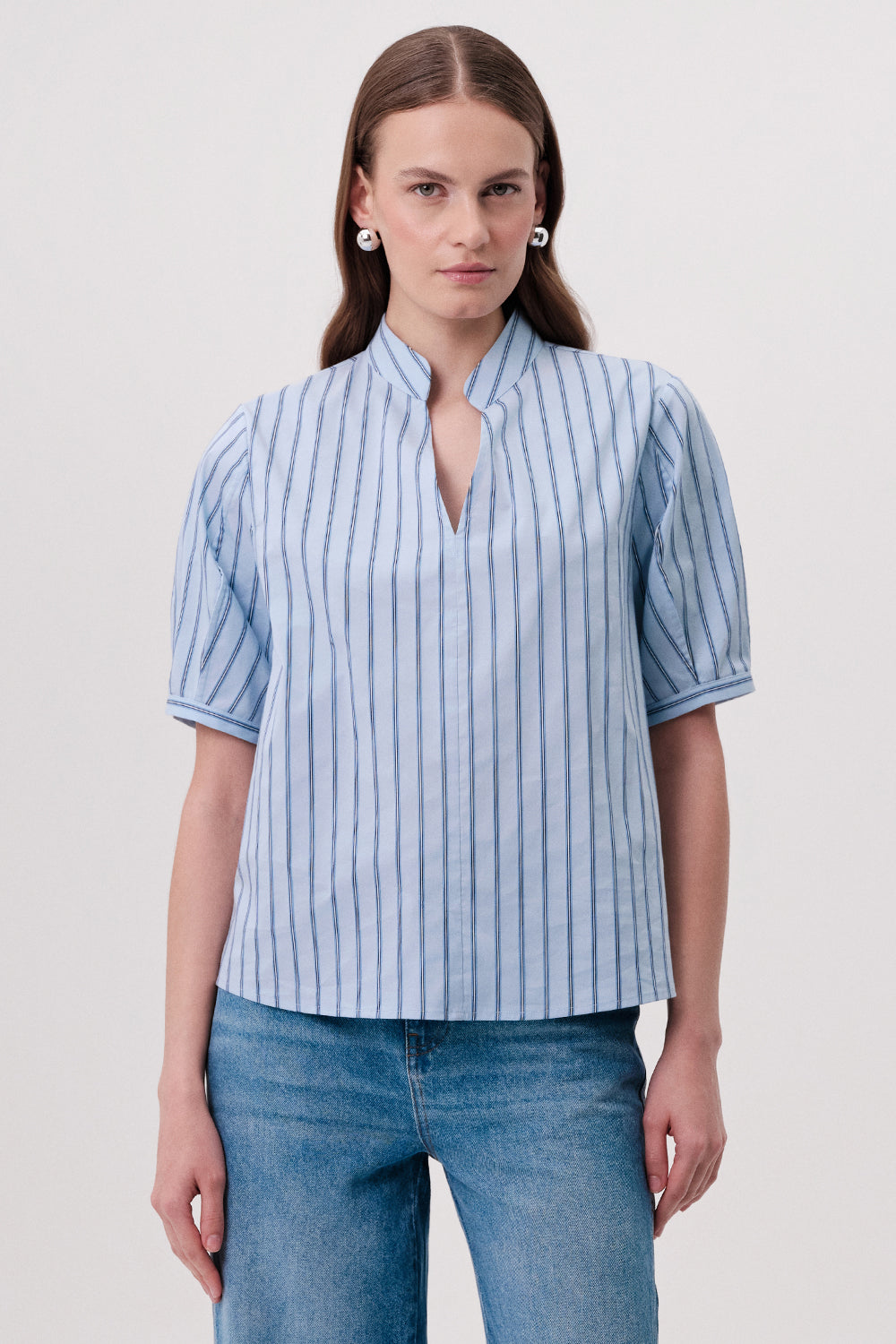 Short Sleeve V Neck Striped Blouse - MULTI COLOR