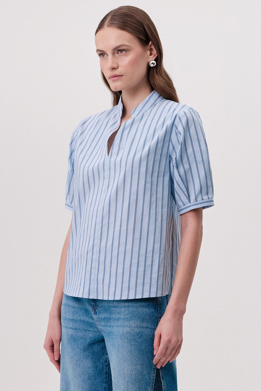 Short Sleeve V Neck Striped Blouse - MULTI COLOR